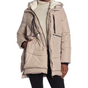 Sam Edelman puffer  beige coat with faux shearling like NEW
